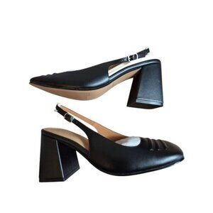 Lisa‎ Vicky Womens Black Slingback Block Heel Pumps Square Toe Dress Shoes 8 M